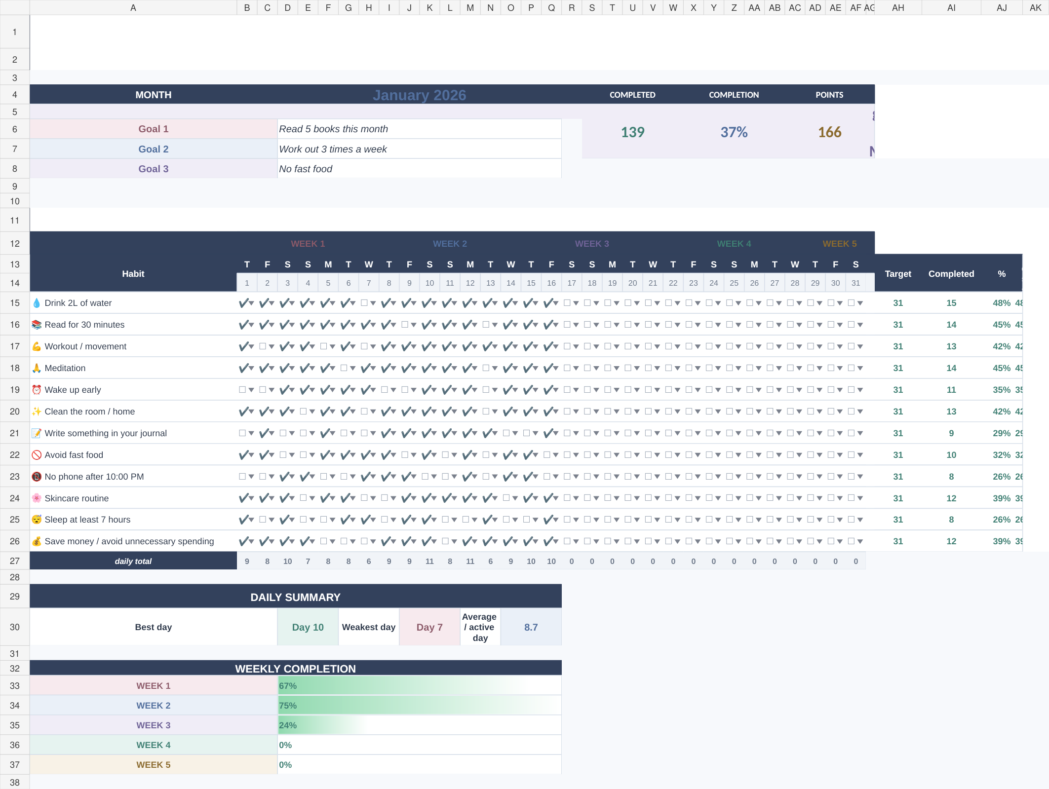 Monthly tracker preview